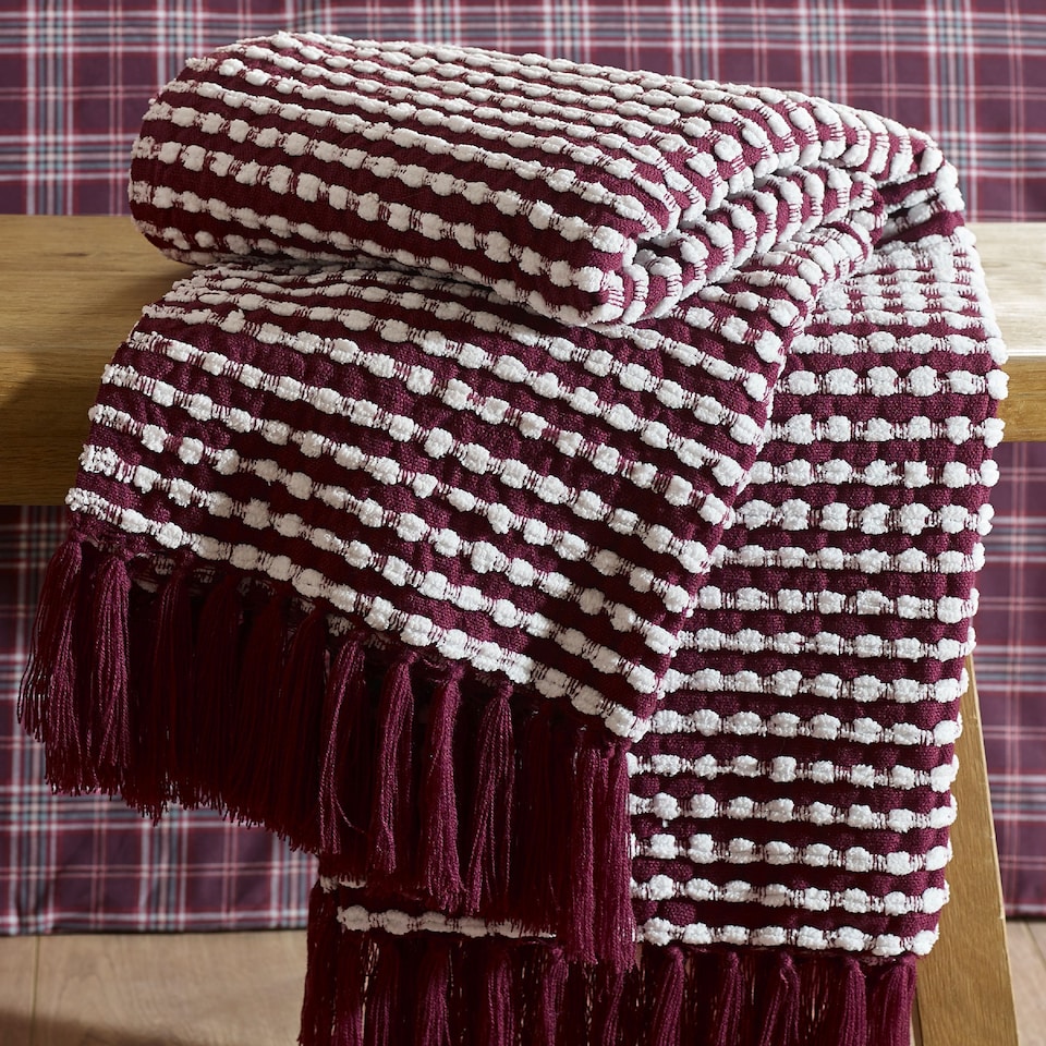 image 1 of Catherine Lansfield Stab Stitch Blanket Throw | Purple | Plum