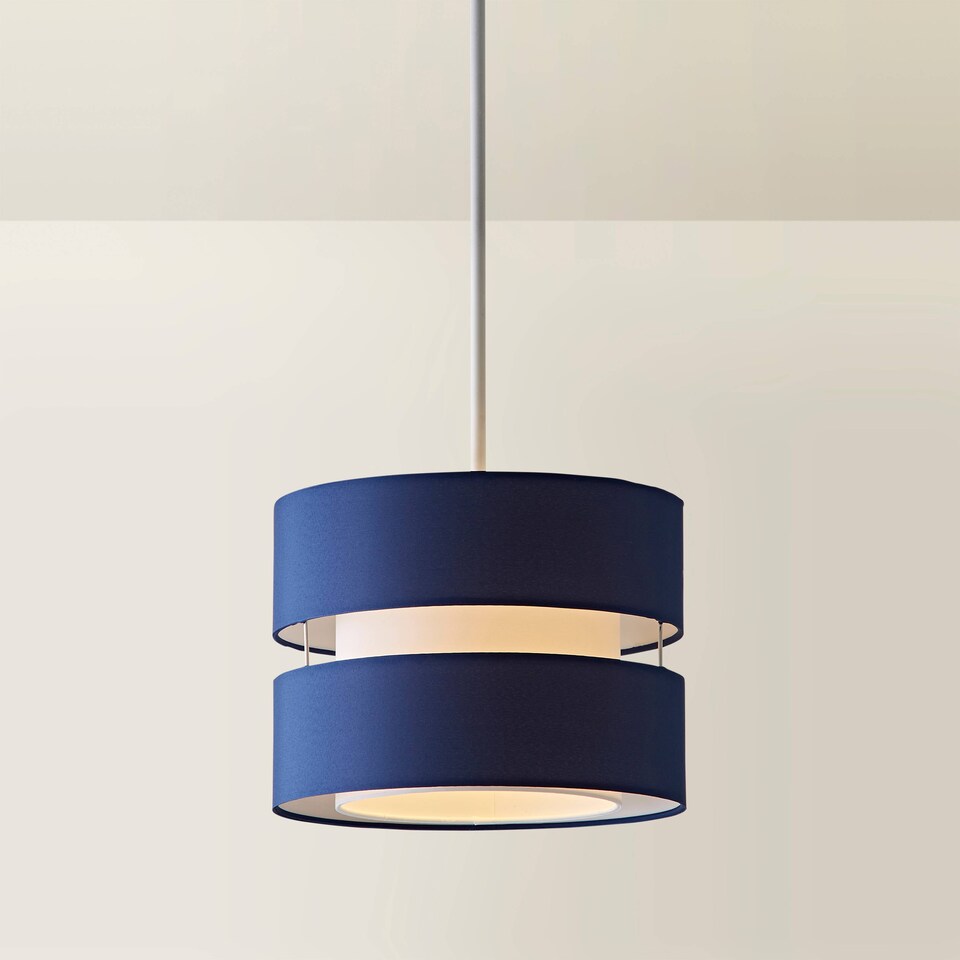 image 1 of ValueLights Sophia Pair of Small Navy 2 Tier Lamp Shades & Bulbs Blue