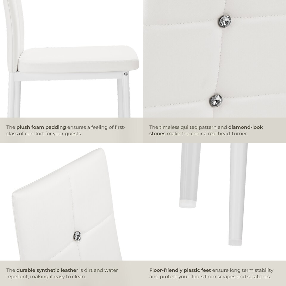 image 1 of Dining Chair Set - high backrest, slim steel legs & rhinestone highlights | White | white | 4