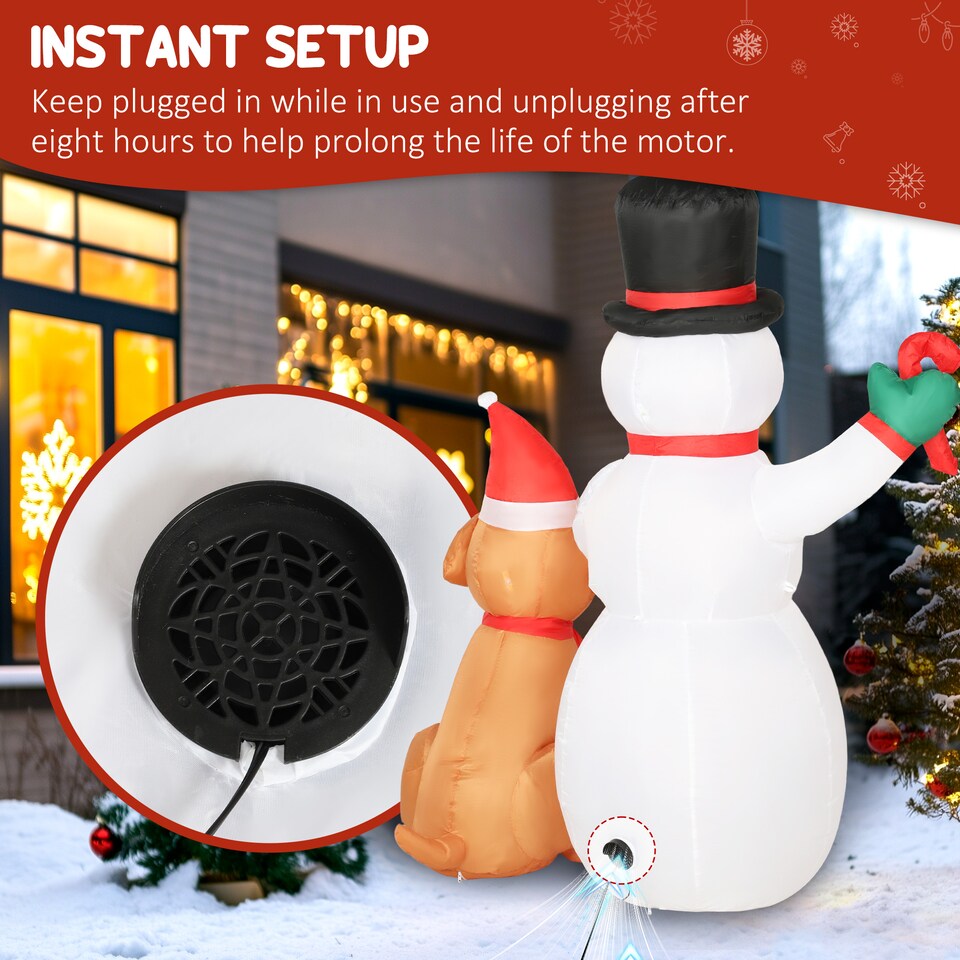 image 1 of Outsunny 6FT Christmas Inflatables Snowman & Dog with Built-in LED Lights and Flashing Light, Blow Up Christmas Inflatable Decoration for Indoor Outdoor Decor, Garden