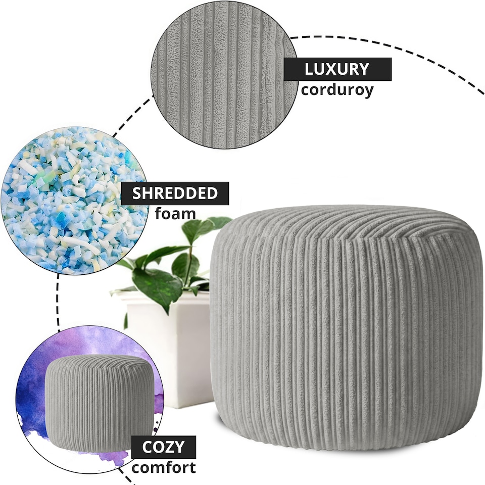 image 1 of Mink Jumbo Cord Footstool Oval Pouffe, Corduroy Ottoman Bean Bags 40cm x 35cm