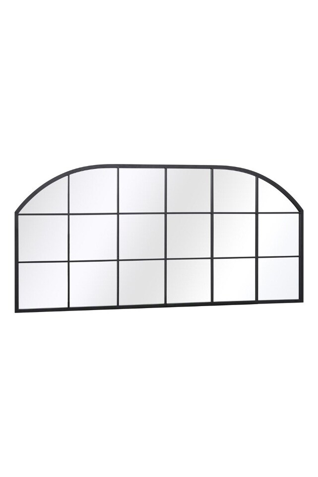 image 1 of The Arcus - Black Metal Framed Window Arched Garden Wall or Fence Mirror 69" X 33" (174CM X 85CM) | Black