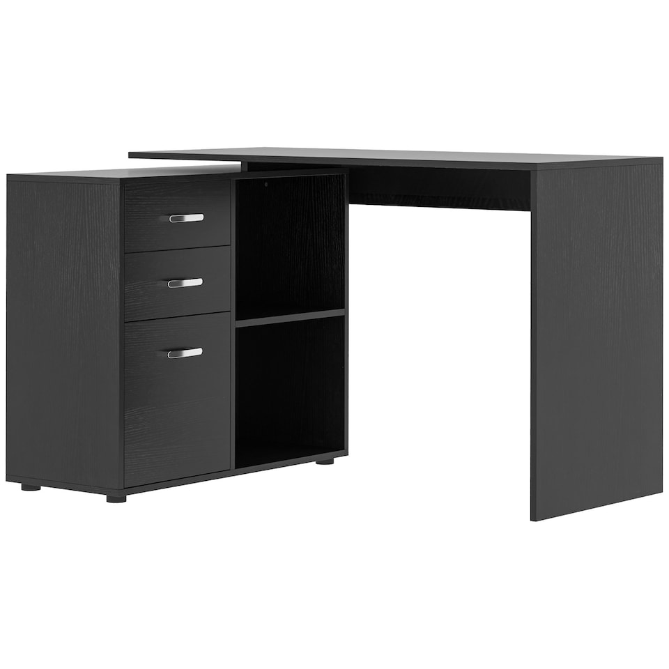 image 1 of HOMCOM Computer Desk Table Workstation L Shape File Cabinet Black Home Office