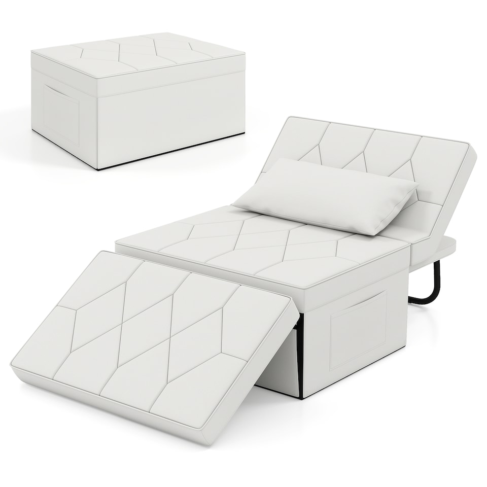 image 1 of COSTWAY 4 in 1 Convertible Sofa Bed Folding Ottoman Sleeper Couch Lounger White