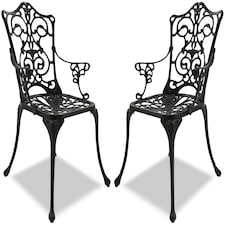 Centurion Supports Tabreez 2-Large Garden and Patio Bistro Chairs with Armrests in Cast Aluminium Black