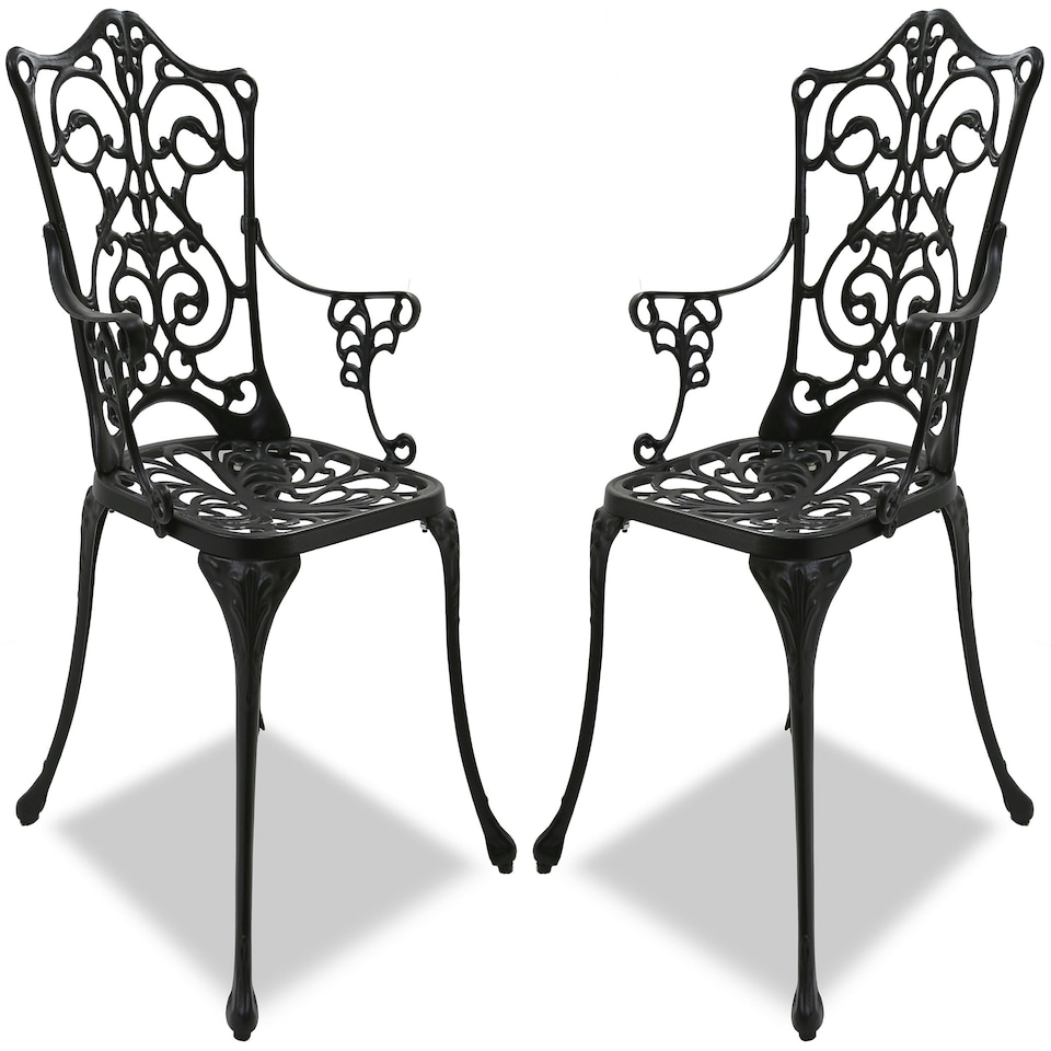 image 1 of Centurion Supports Tabreez 2-Large Garden and Patio Bistro Chairs with Armrests in Cast Aluminium Black