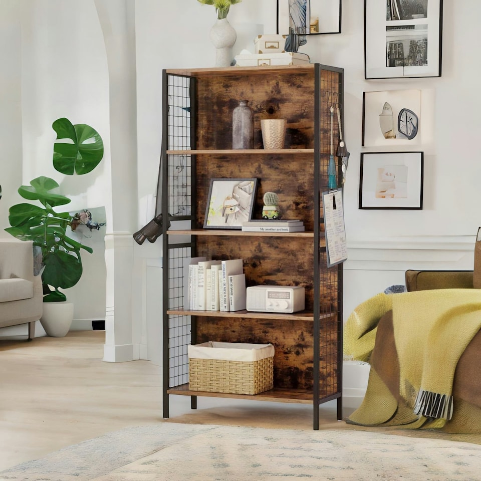 image 1 of Industrial 4 Tier Bookcase Storage Cabinet Rustic Brown Brown | One Size