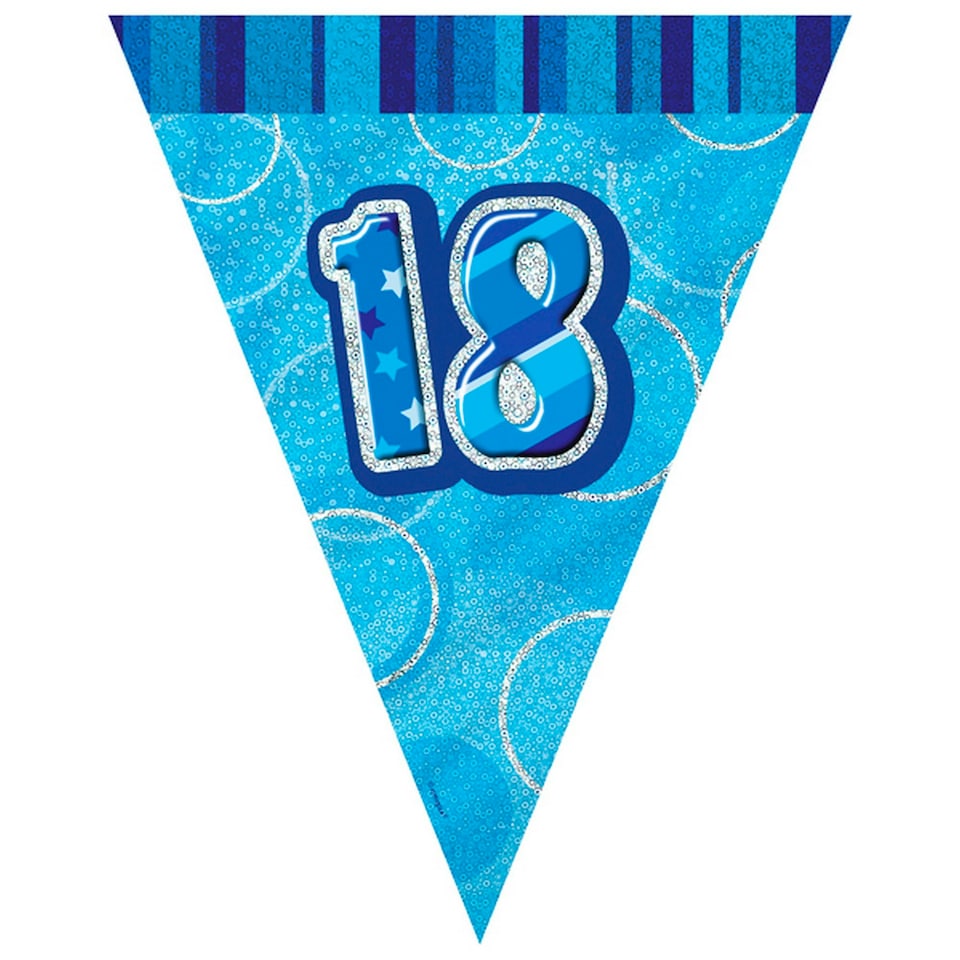 Unique Party Blue 18 Glitz Pennant Bunting - Blue - One Size