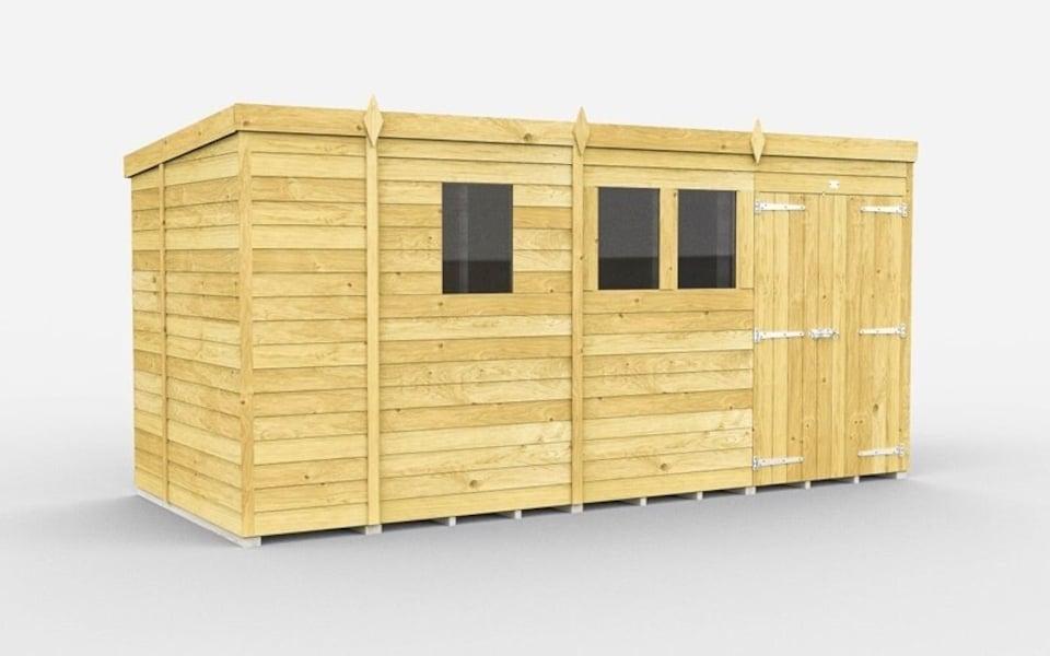 image 1 of 13 x 7 Feet Pent Shed - Double Door With Windows - Wood - L214 x W387 x H201 cm | Brown