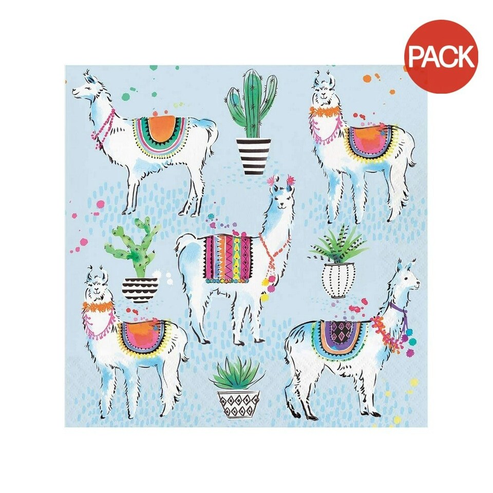 Creative Party Llama Fiesta Paper Napkins (Pack of 16) White/Green