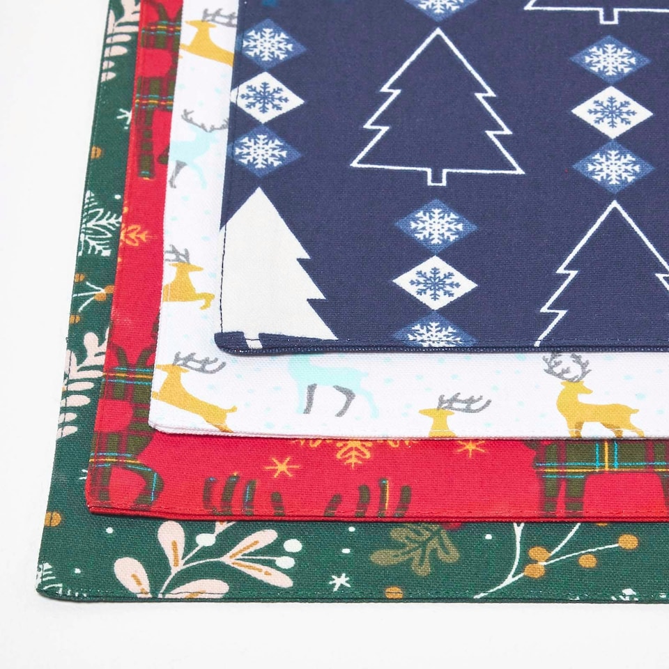 image 1 of Homescapes Red Reindeer Christmas Placemats - Set of 4 | Red | 4