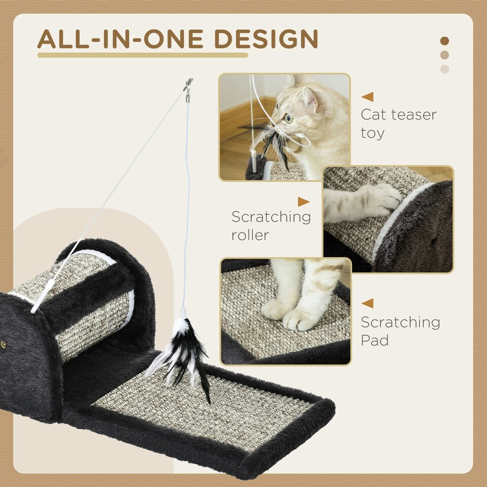 image 1 of PawHut Cat Scratcher Sisal Board with Roller Feather Toy, Grey