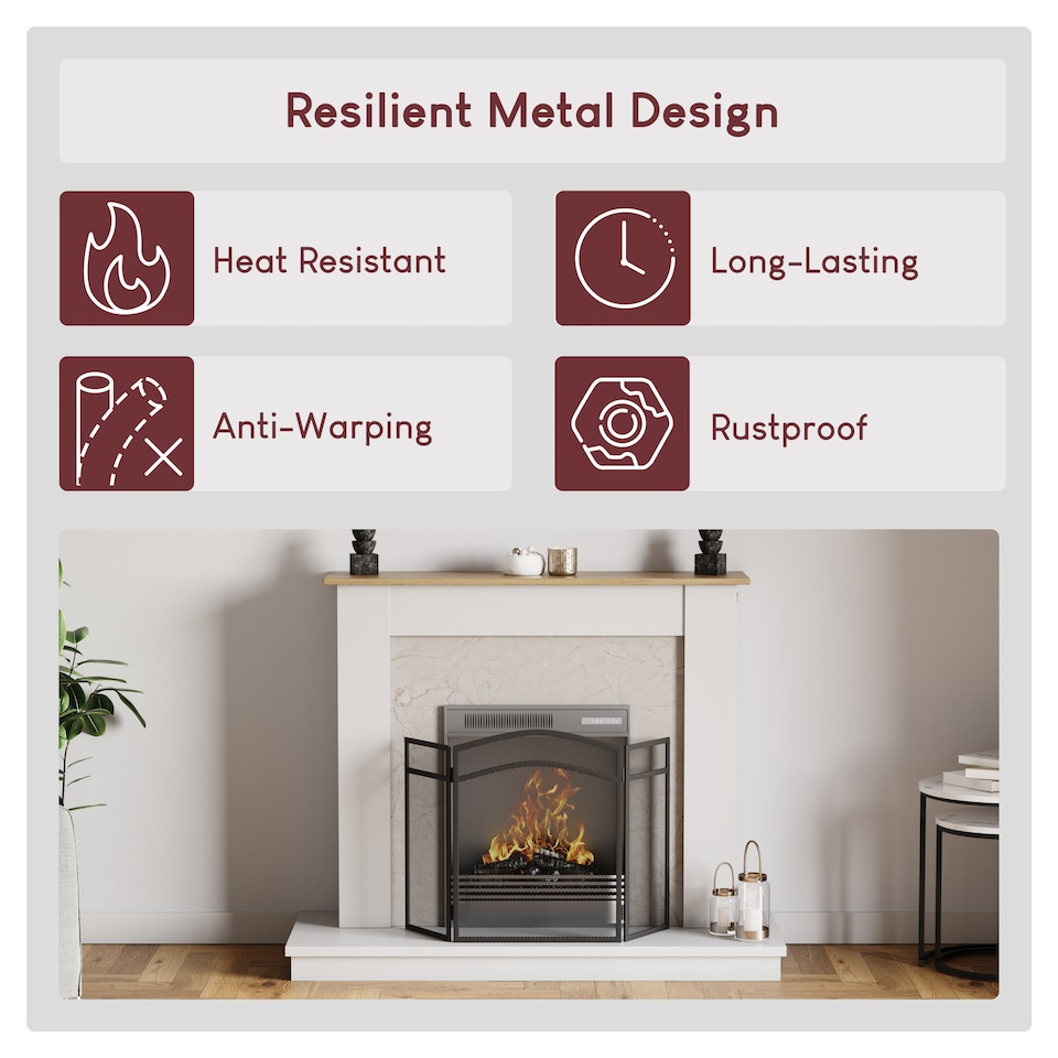 image 1 of Fire Vida Milton 3 Panel Fire Guard Folding Fireside Fireplace Screen Accessory, Black