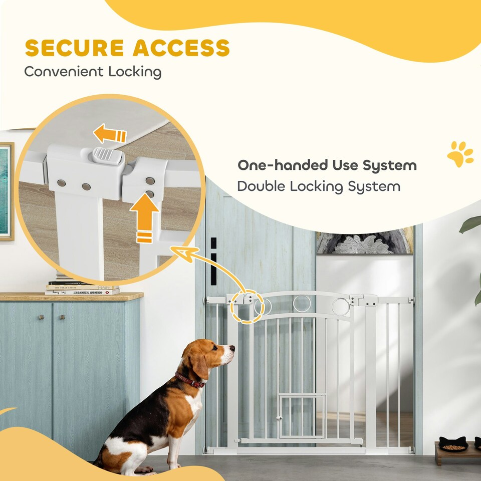 image 1 of PawHut Stair Gate with Cat Door, Adjustable Width, 76-104cm and 77cm Tall