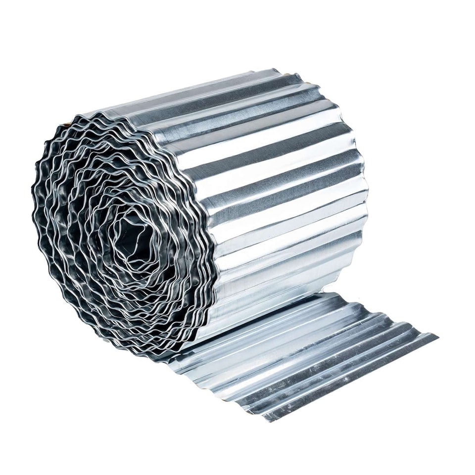 image 1 of Corrugated Galvanised Steel Metal Garden Border Roll | Silver | Silver | 12m