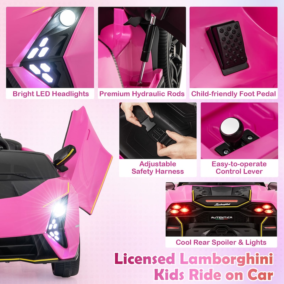 image 1 of COSTWAY Kids Lamborghini Licensed 12V Ride on Car Pink
