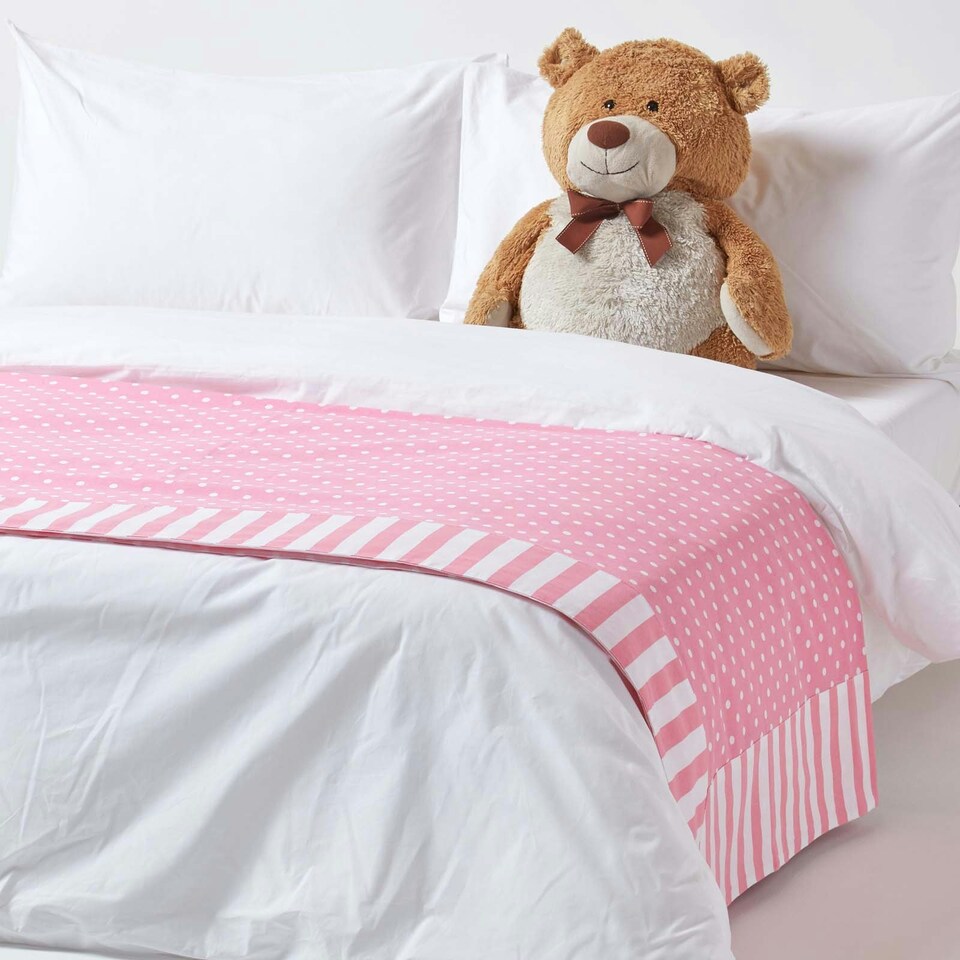 image 1 of Homescapes Cotton Pink Polka Dots and Stripes Sofa Throw Pink