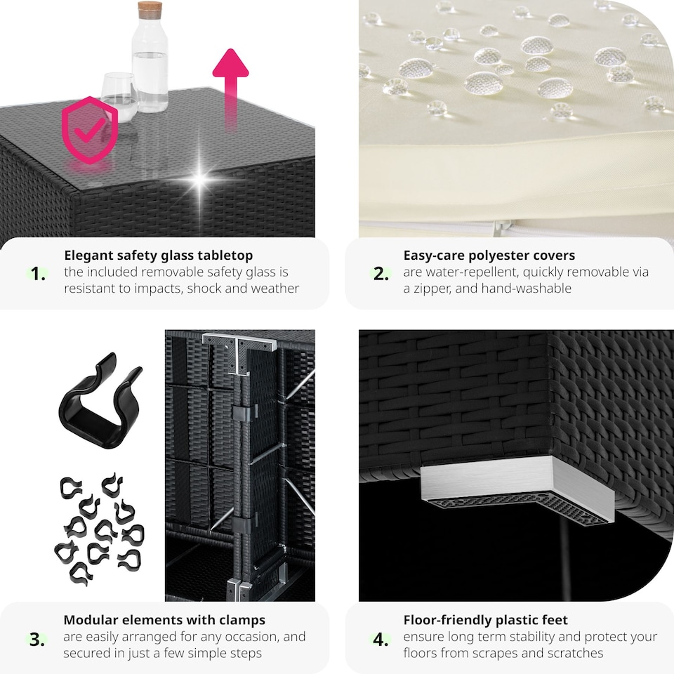 image 1 of Garden Furniture Set Las Vegas - large outdoor corner sofa, armchair, coffee table | Black | black | 75 x 75 x 38 cm | 1