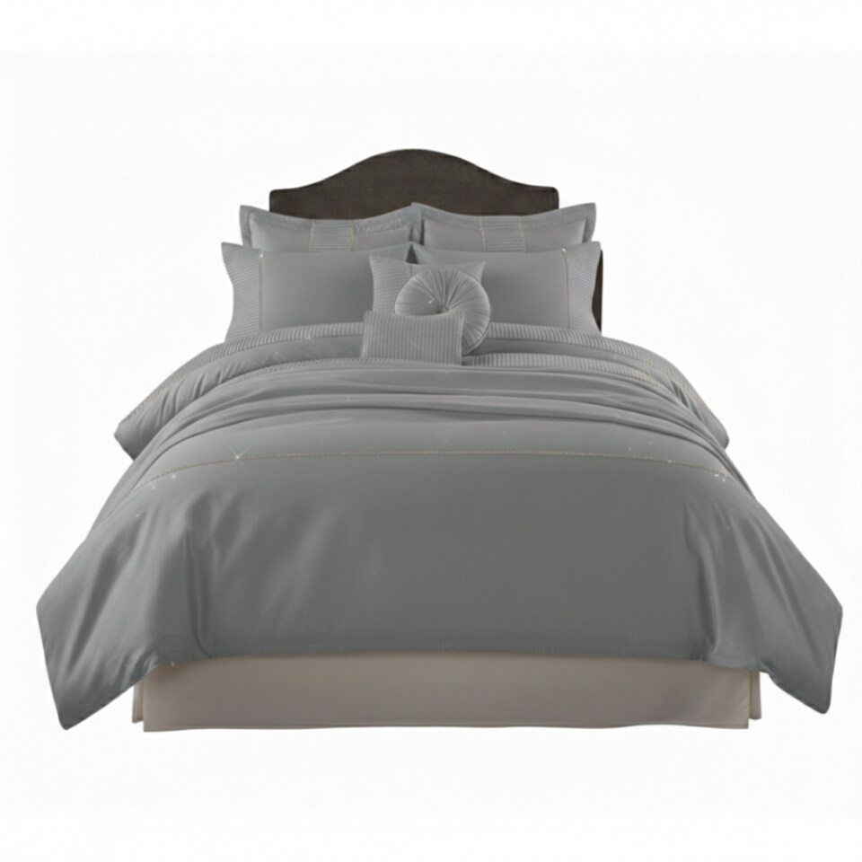 image 1 of Luxury Embroidered Duvet Cover Set Bedding with Matching Accessories | Silver | Super King