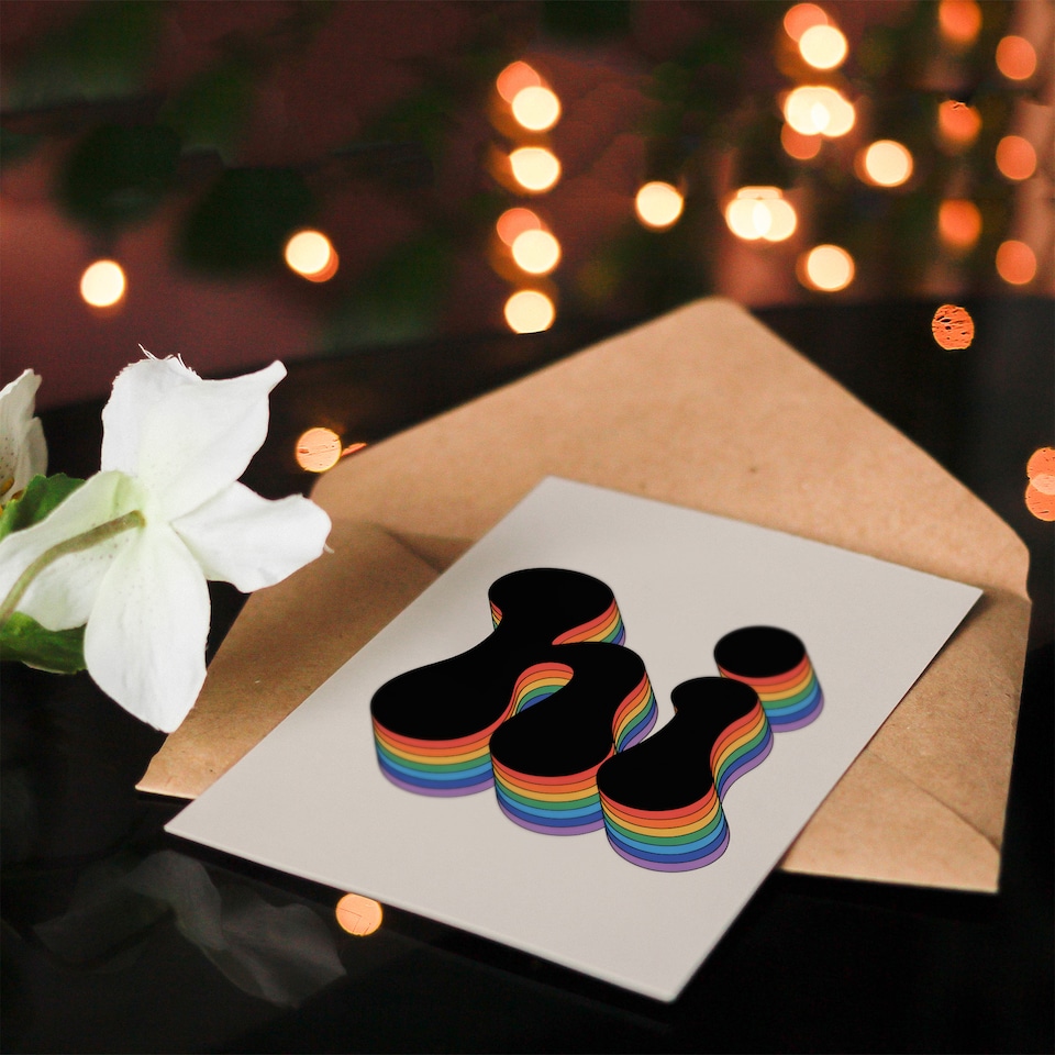 image 1 of Hi Vibrant Retro Rainbow Font Typography Word Thinking Of You Greeting Card