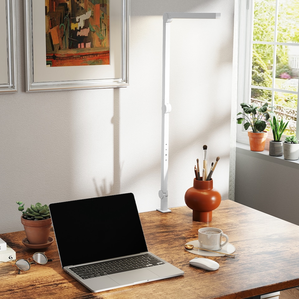 image 1 of HOMCOM LED Desk Lamp, Dimmable Desk Light with Swing Arm and Clamp, Adjustable Eye-Caring Table Lamp with 2 Colour Modes & 5 Brightness Levels for Study, Drawing, Office, Architect, Task, White | White