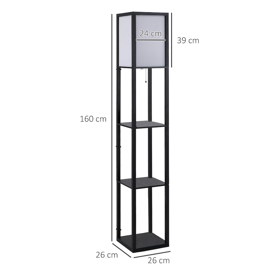 image 1 of HOMCOM Floor Lamp Reading Lamp with 3-Tier Storage Shelf for Home Office, Black