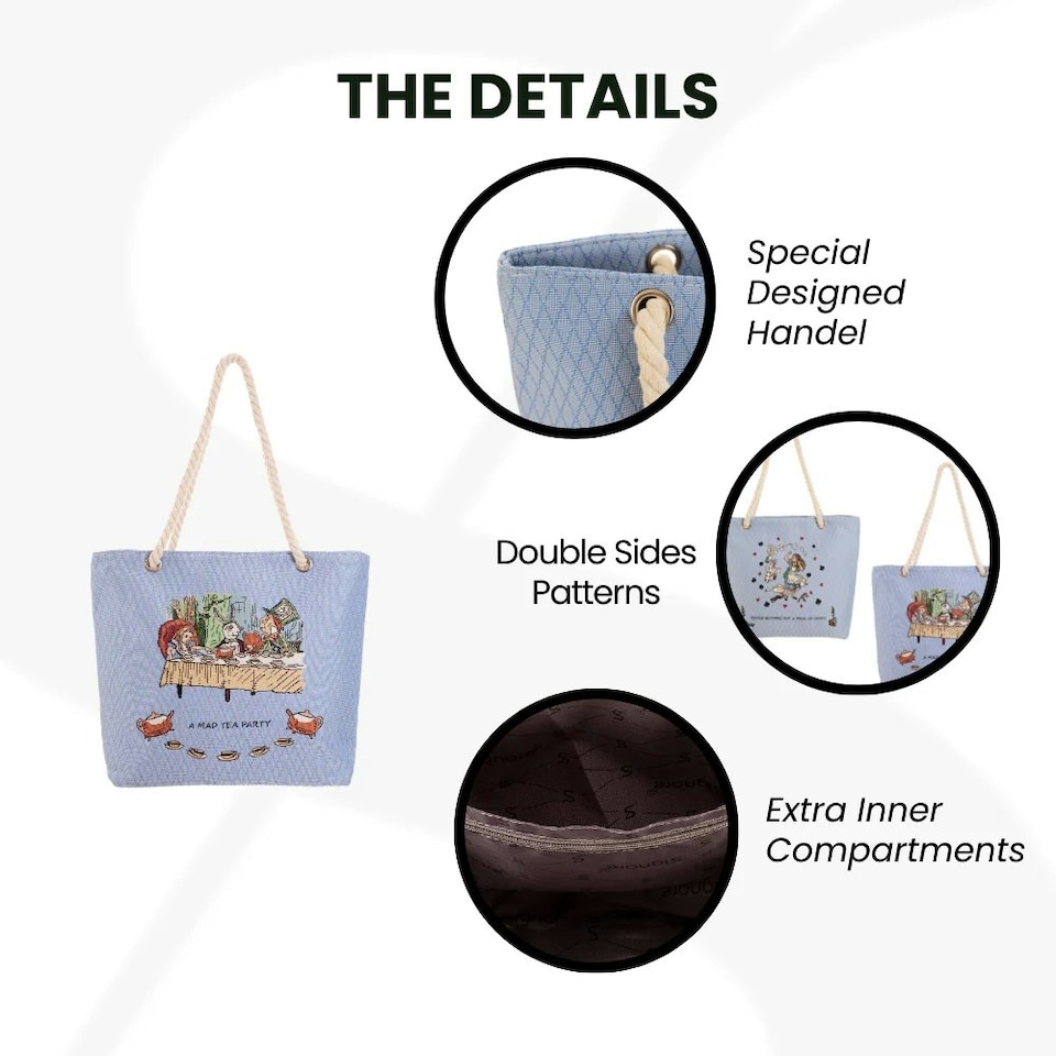 image 1 of Signare Beach Bag - Alice in Wonderland Tea Party Blue