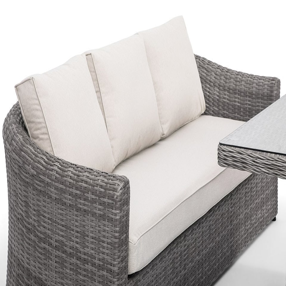 image 1 of Classic Rattan 8 Seater Sofa Set with Rising Dining Table in Stone