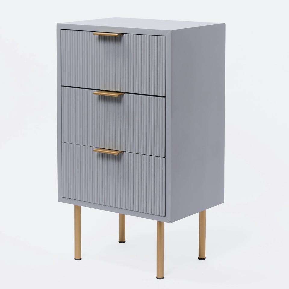 image 1 of OHS 3 Drawer Modern Ribbed Office Side Bedroom Nightstand Bedside Table Grey