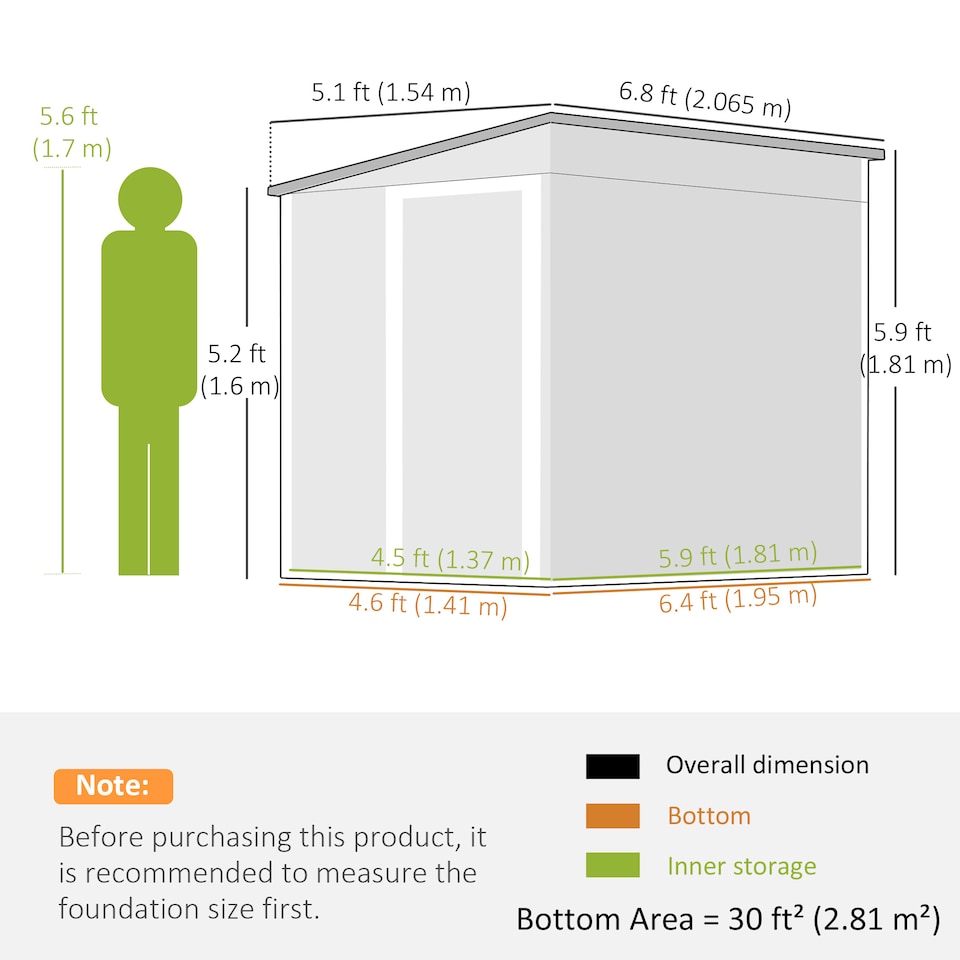 image 1 of Outsunny 7 x 5FT Garden Shed w/ Foundation Lean to Metal Tool Shed White | White