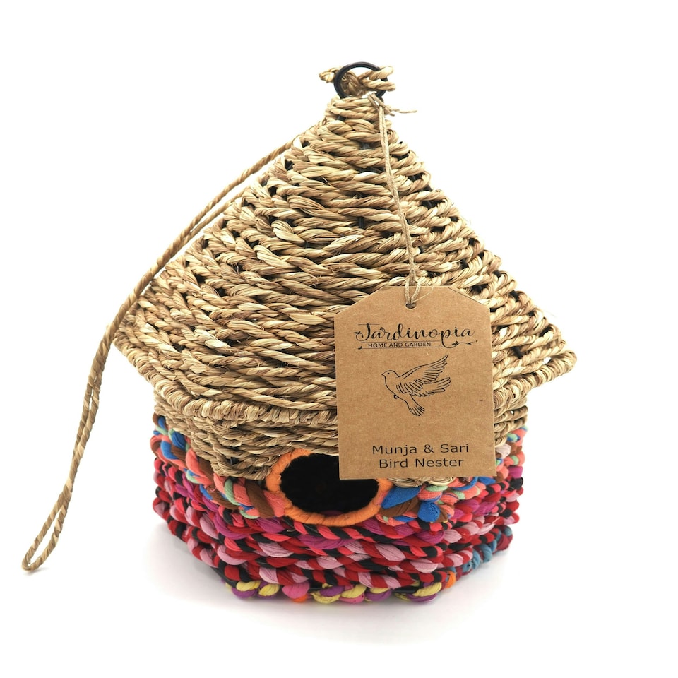 image 1 of Munja & Sari Cyclindrical Roof Shaped Jute Bird Box Nester Multi