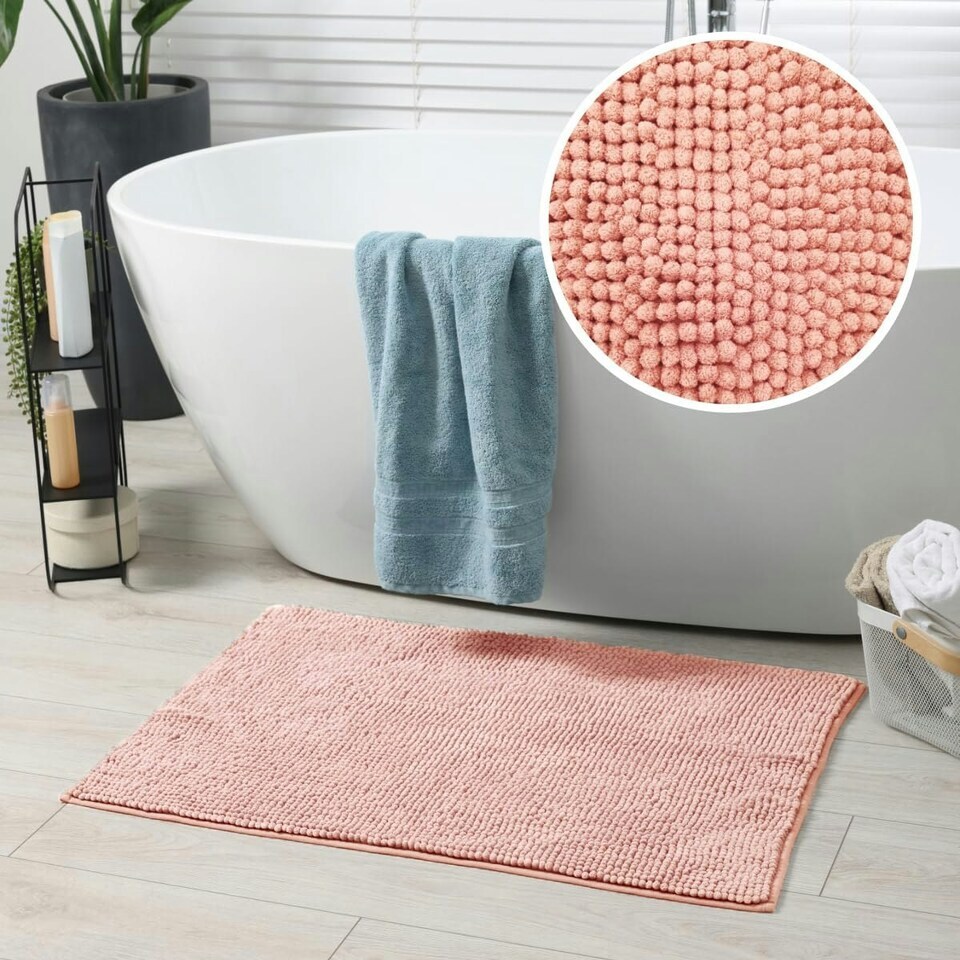 image 1 of Chenille Bobble Bath Mat Non-Slip 50 x 80cm - Blush Pink