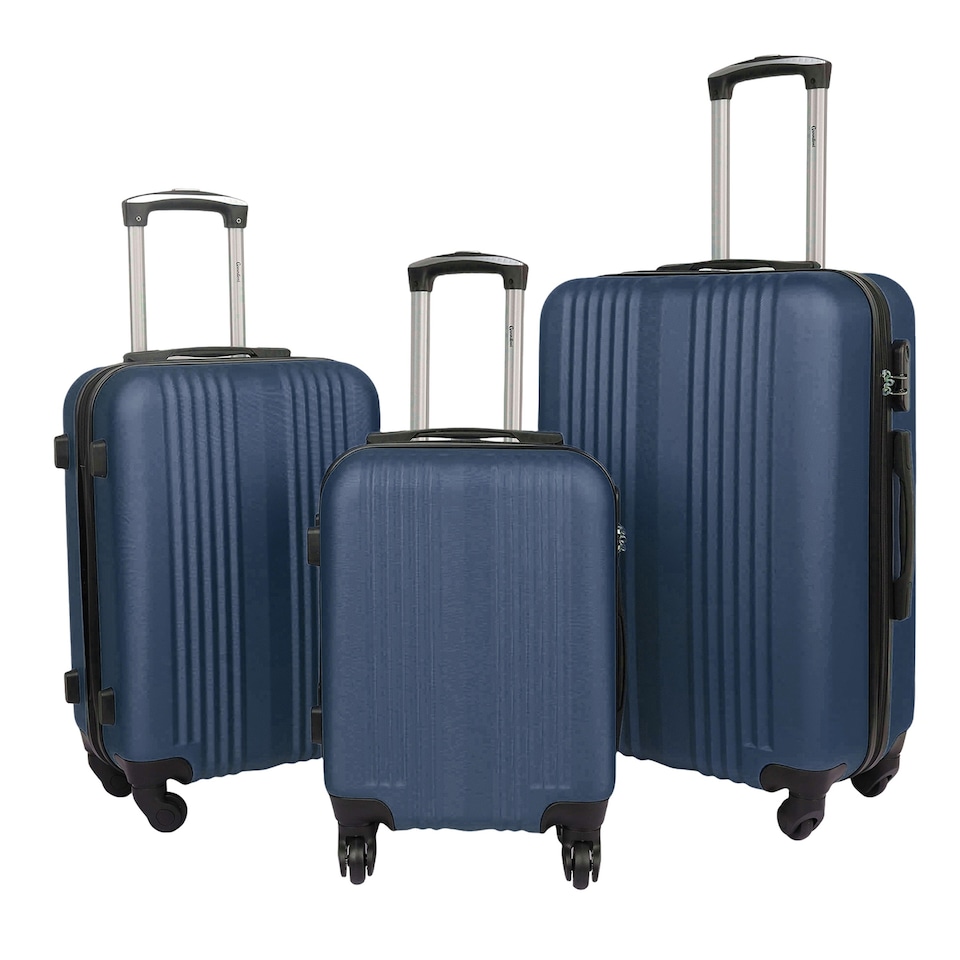image 1 of Groundlevel Delta Stripe 3 Piece Luggage Set 4 Wheel Spinners Travel Suitcases | Blue