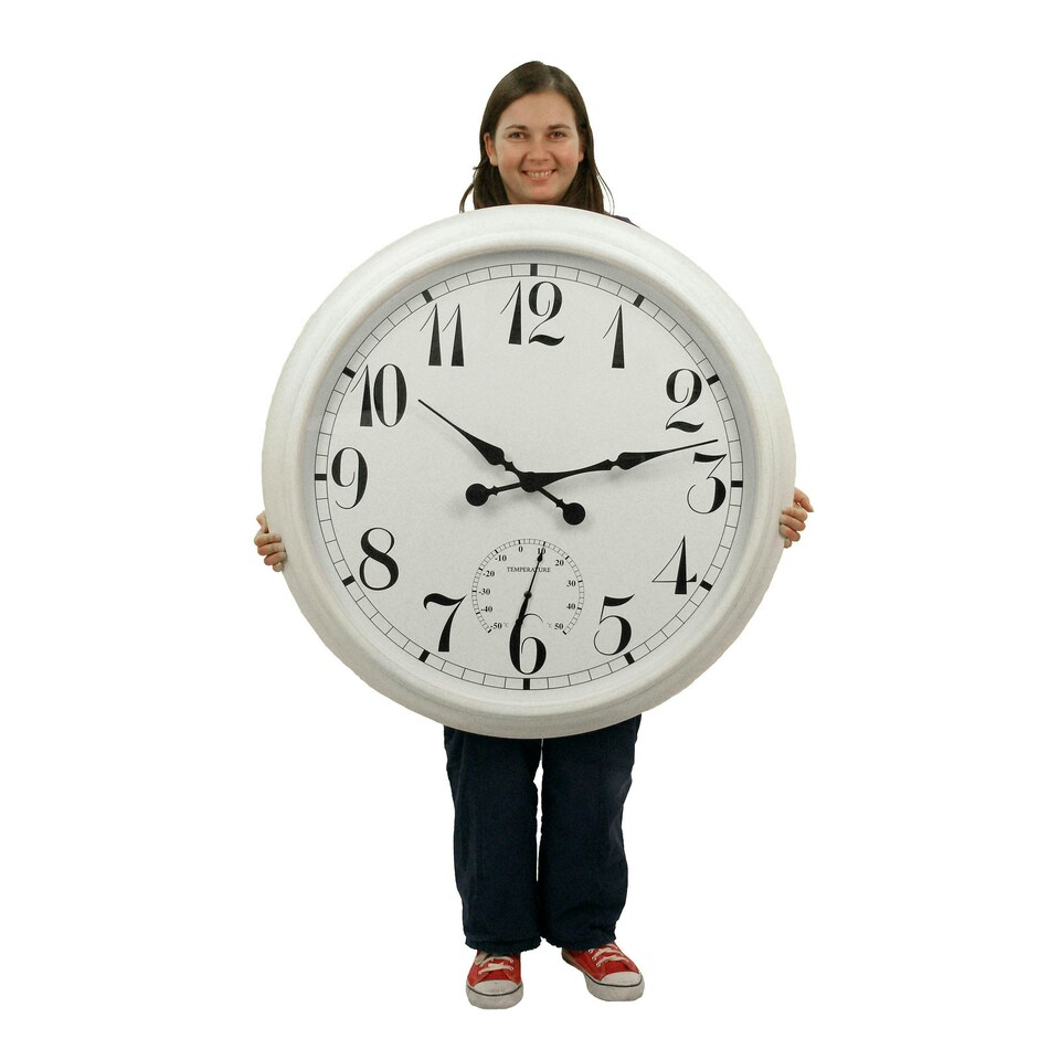 image 1 of Primrose Outdoor Garden Wall Clock with Thermometer Big Time 90cm Diameter