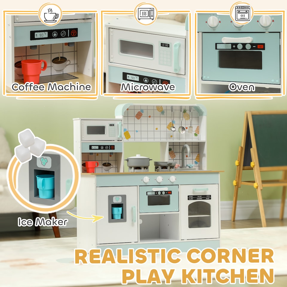 image 1 of AIYAPLAY Toy Kitchen, Pretend Role Play Kitchen w/ Ice Maker, Microwave