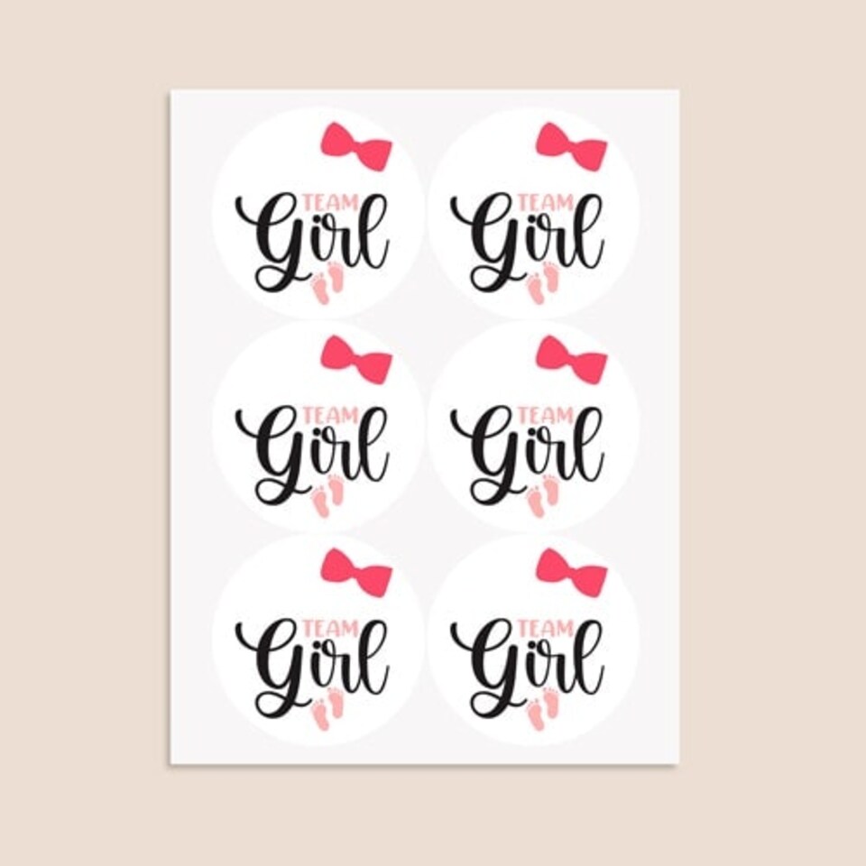 image 1 of Team Girl Gender Reveal Round Stickers 88mm - Sheet of 6