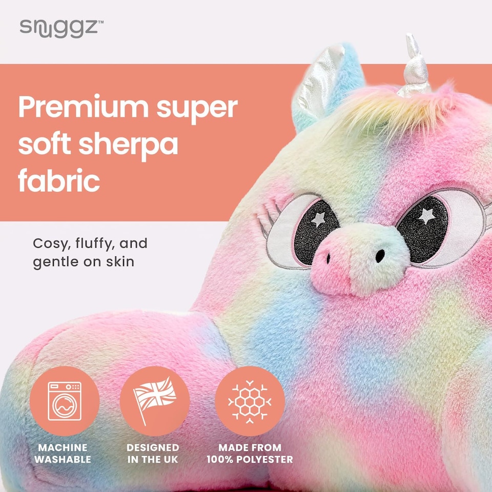 image 1 of Snuggz Unicorn Cuddle Cushion Reading Pillow with Carry Handle 3D Novelty Design Back Support Soft Cosy Bed Pillow - 60 x 40 x 35 cm