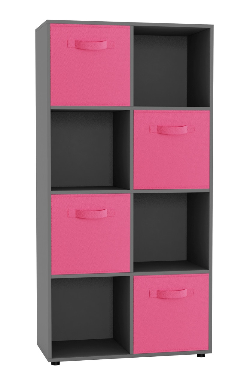 8-Cube Shelving Unit With Non Woven Inserts Grey Grey & Dark Pink 1