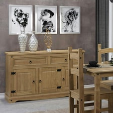 Corona Premium Medium Sideboard - 2 Wide Drawers and 3 Doors with Adjustable Shelf in Antique, Grey or White Wax | Brown | Brown | One Size | 1