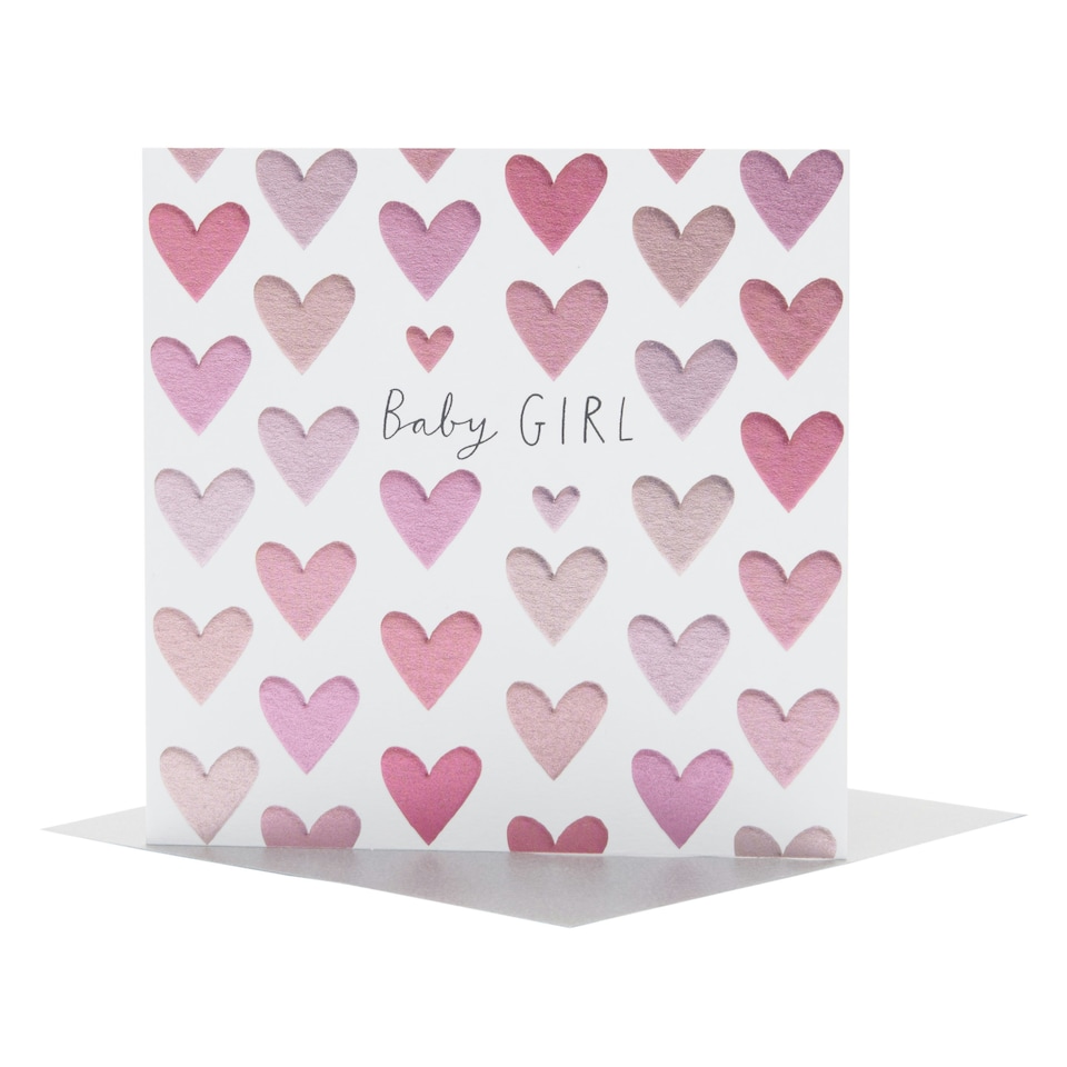 image 1 of Girl Birth Congratulations Card - Pink Hearts