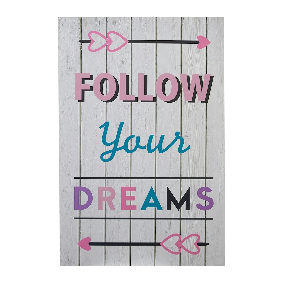 Interiors by Premier Kids Follow Your Dreams Wall Plaque, Inspirational and Educational Wall Art for Kids, MDF Wall Plaque
