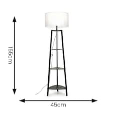 ValueLights Hiru Black 3 Tier Shelf Floor Lamp White Shade White