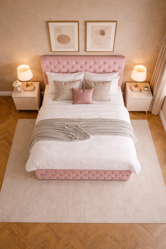 image 1 of 2FT6 Small Single Soft Pink Plush Velvet Divan Bed With Headboard & Footboard and Memory Sprung Mattress 2 Drawers Left Side Laying in Bed