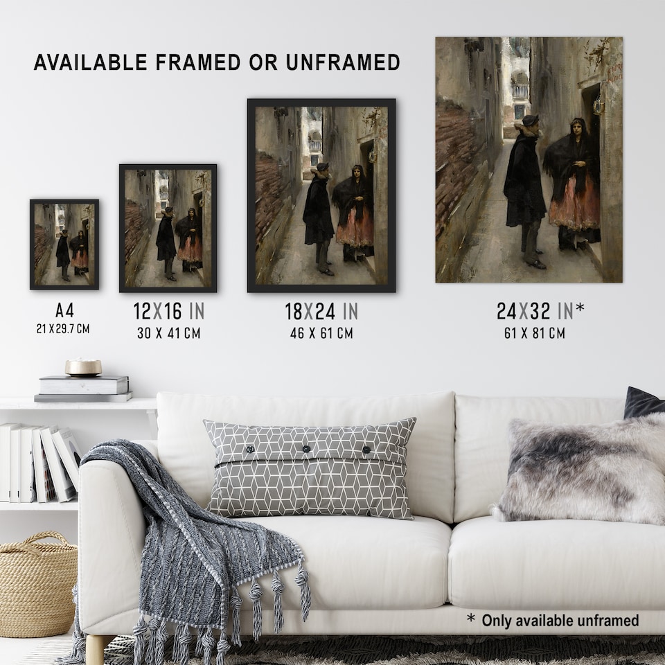 image 1 of Narrow Street in Venice John Singer Sargent Huge Wall Art Poster Print 24X32"