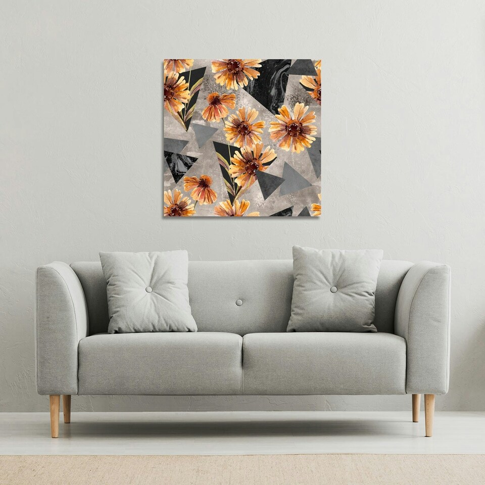 image 1 of Geometric floral shapes (Canvas Print) 127 x 127 x 4cm