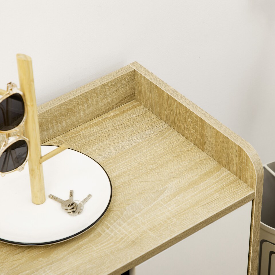 image 1 of HOMCOM Shoe Cabinet with 4-tier Double Door Cupboard and 5-tier Open Shelves, 13 Pair Shoe Storage Organizer with Removable Shelves for Entryway, Hallway, Natural and White