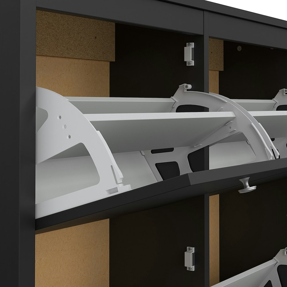 image 1 of Madrid Shoe Cabinet 4 Flip Down Doors in Matt Black