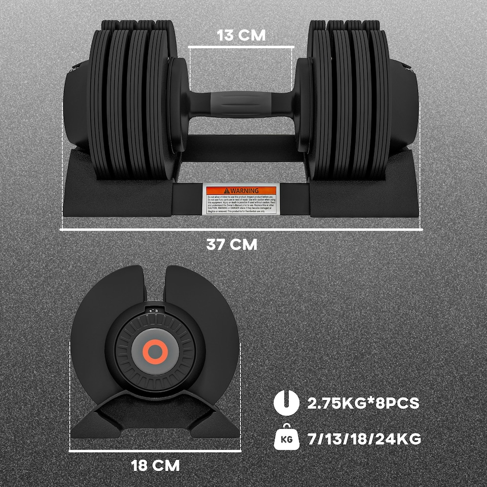 image 1 of SPORTNOW 4-in-1 Adjustable Dumbbells, Weights Set, 7kg, 13kg, 18kg, 24kg