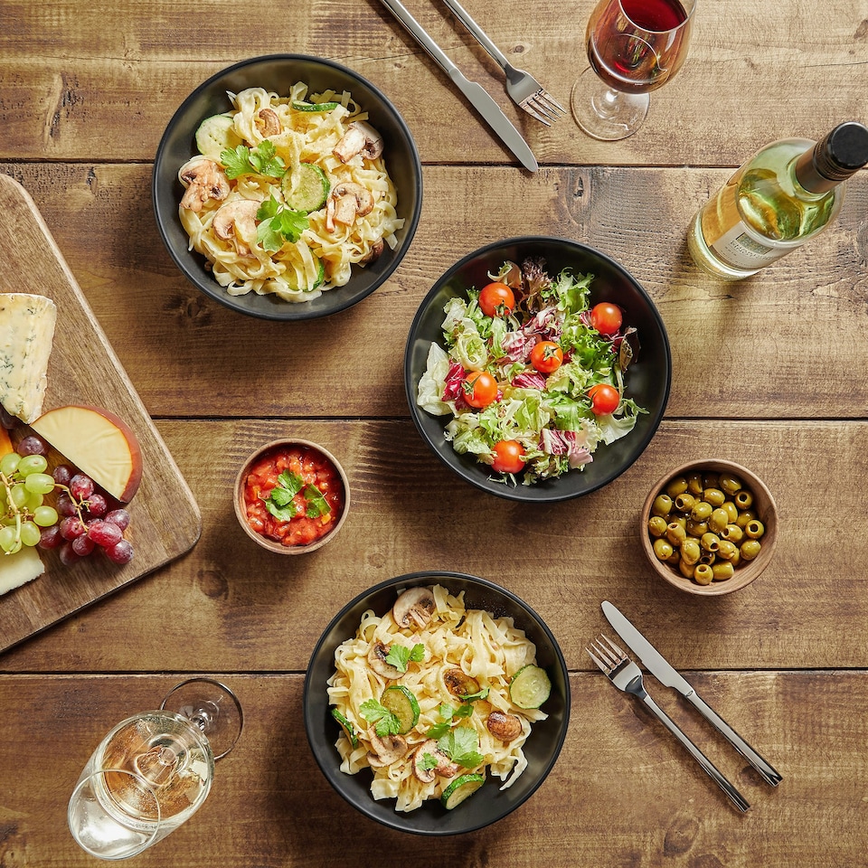 image 1 of VonShef Matte Black Pasta Bowl set, 4 Dishwasher & Microwave Safe Bowls