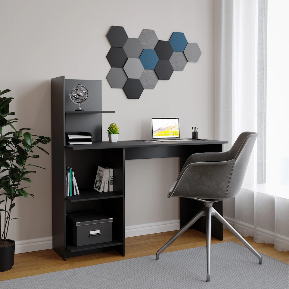 image 1 of FRANCO Computer Desk Workstation 4-Tier Shelves Home Office Study Writing Table | Multi | Black | 1